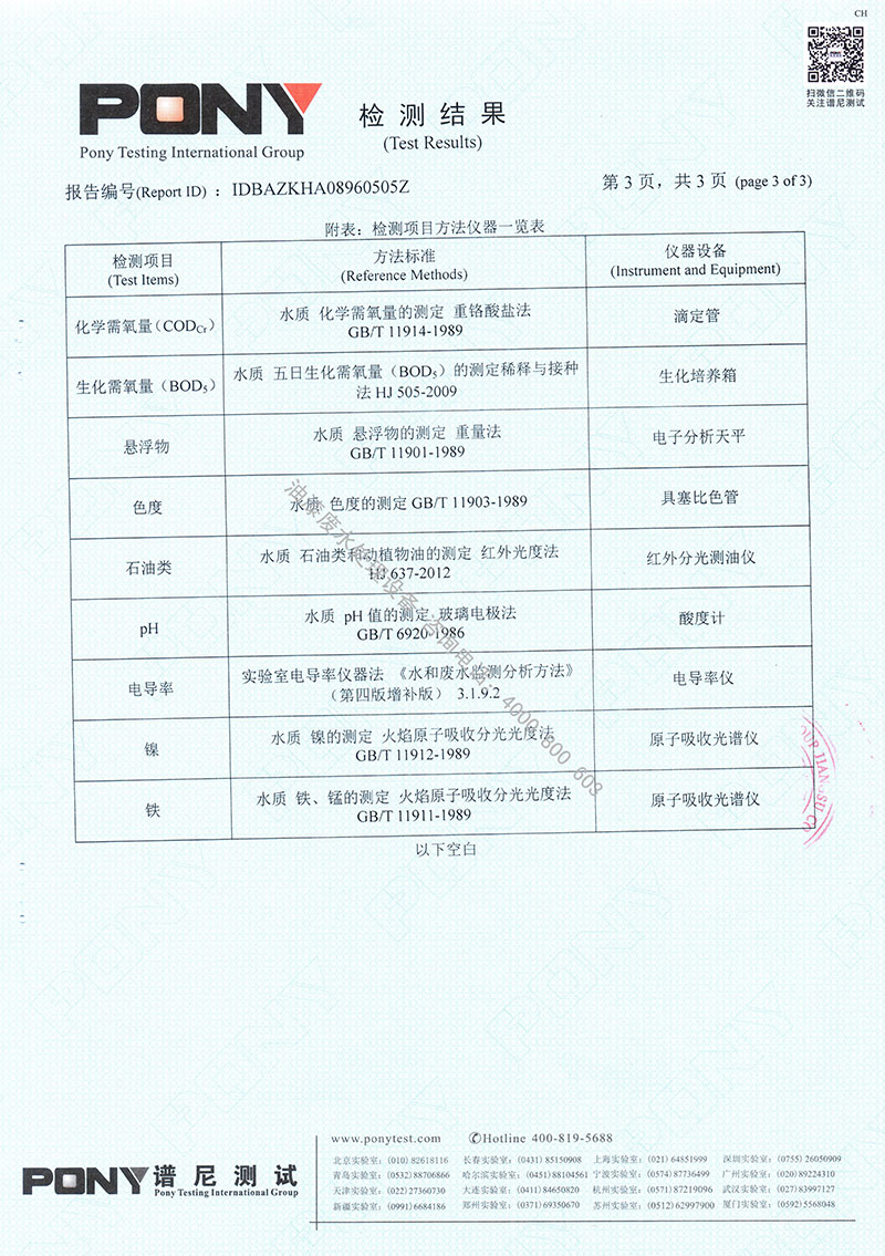 喷漆废水处理设备检测报告4